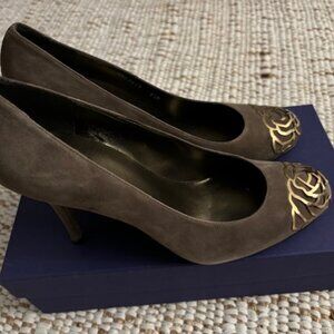Stuart Weitzman Rosita Round Toe Suede Pumps Color: Mushroom Size: 8.5